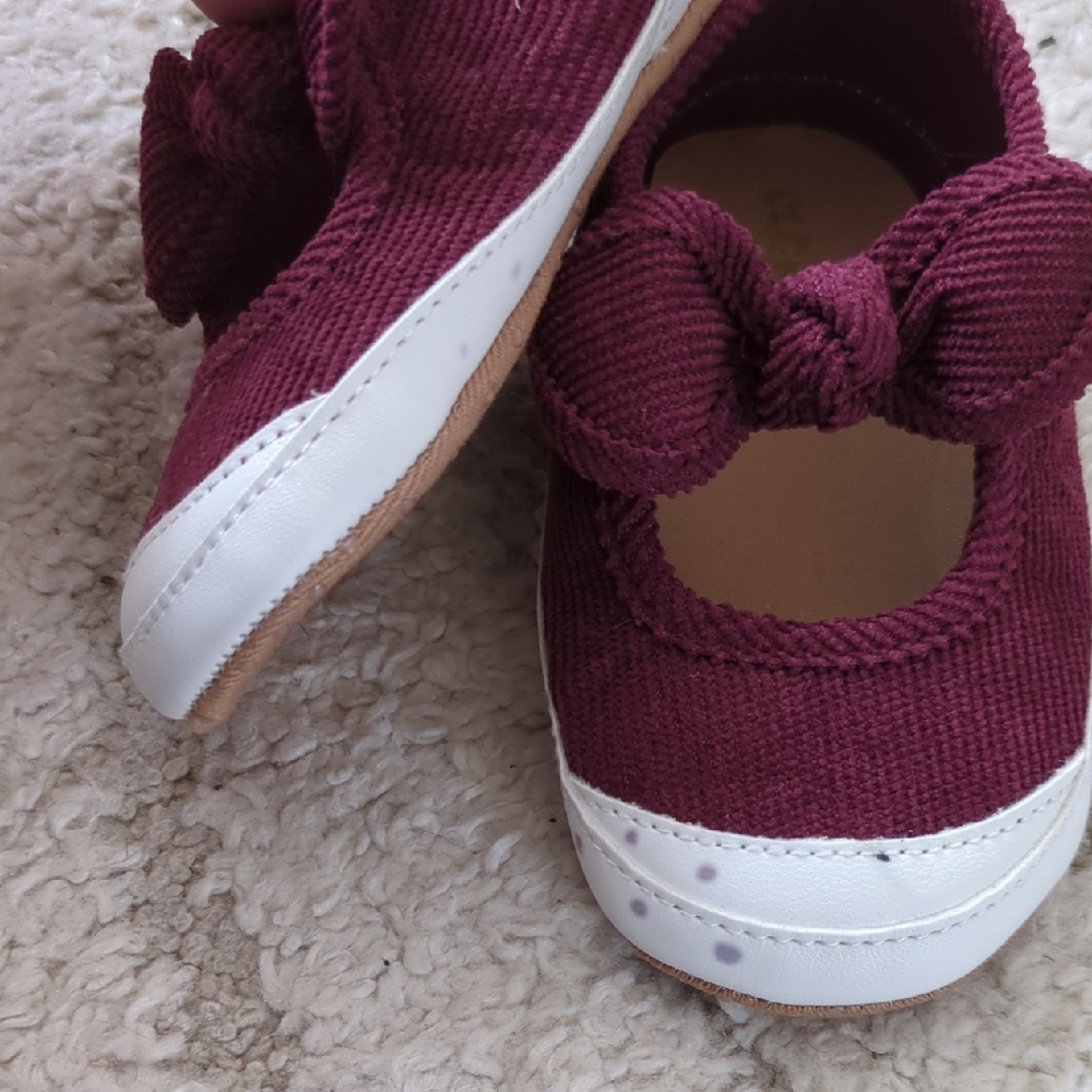 Kids Burgundy Corduroy Bow Shoes - Picture 5 of 5